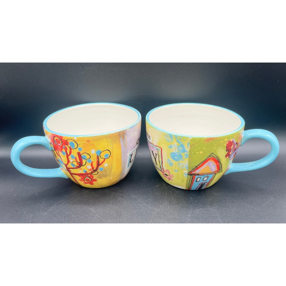 Certified International Lori Siebert Cherish Life Memories Mugs Set of 2 Blue